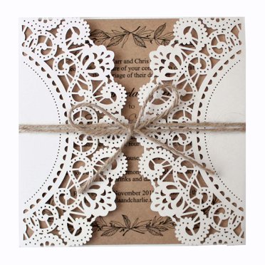 Picky Bride 50Pcs Rustic Wedding Invitations with Kraft Wedding Invite Cards Blank Laser Cut Wedding Invitations - Set of 50 pcs (Blank Wedding Invitations)