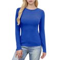 thumbnail image 3 of Hauts Ajustés Côtelés d'Automne - T-Shirt à Col Rond à Manches Longues Extensible, Décontracté, Basique pour Femmes, 3 of 7