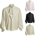 thumbnail image 3 of MYG Chemisier à Col Volanté Steampunk Médiéval Renaissance pour Homme Chemise de Pirate Vampire, 3 of 7