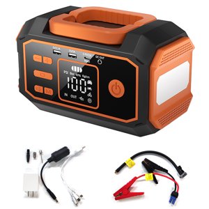 Graflsoa 4-in-1 Portable Car Jump Starter with PD Fast Charging, Air Compressor, and LED Light for Emergency Use, Compatible with 12V Vehicles, Bikes, and Smart Devices