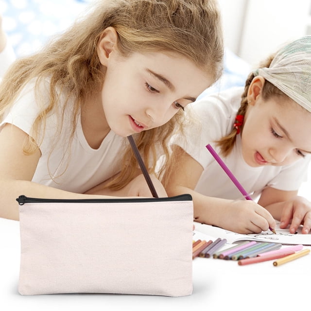 Blank Canvas Zipper Pouch For DIY CraftCanvas Makeup Bags With Colored Zipper In Canvas Cosmetic Bag Multi-Purpose Travel Bags Pen Pencil Case