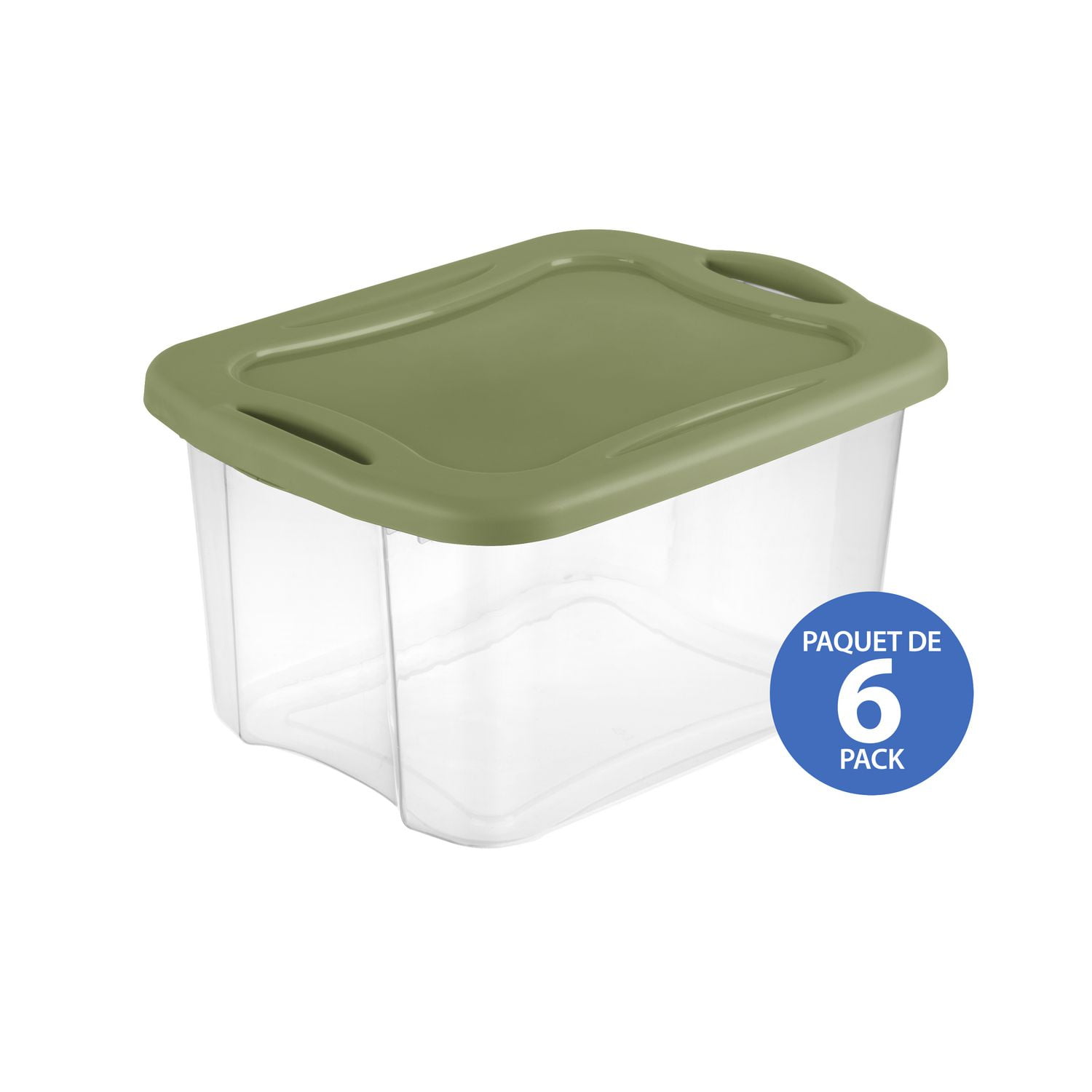 Sterilite Bac EZ Carry de 38 L, Bac de rangement transparent avec couvercle vert et poignées intégrées, 6 Pk