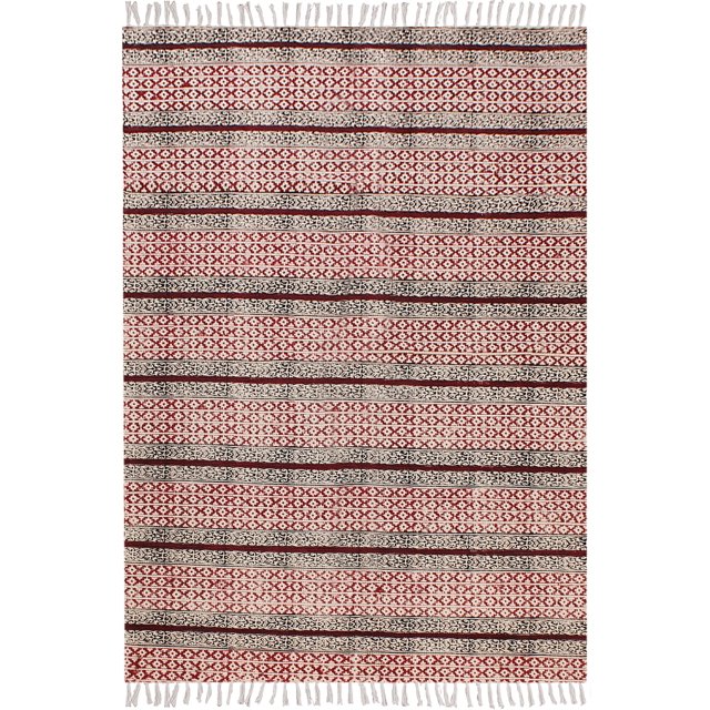 Casavani Dhurrie en Coton Indien Kilim d'Extérieur, Rouge 3x5 Pieds