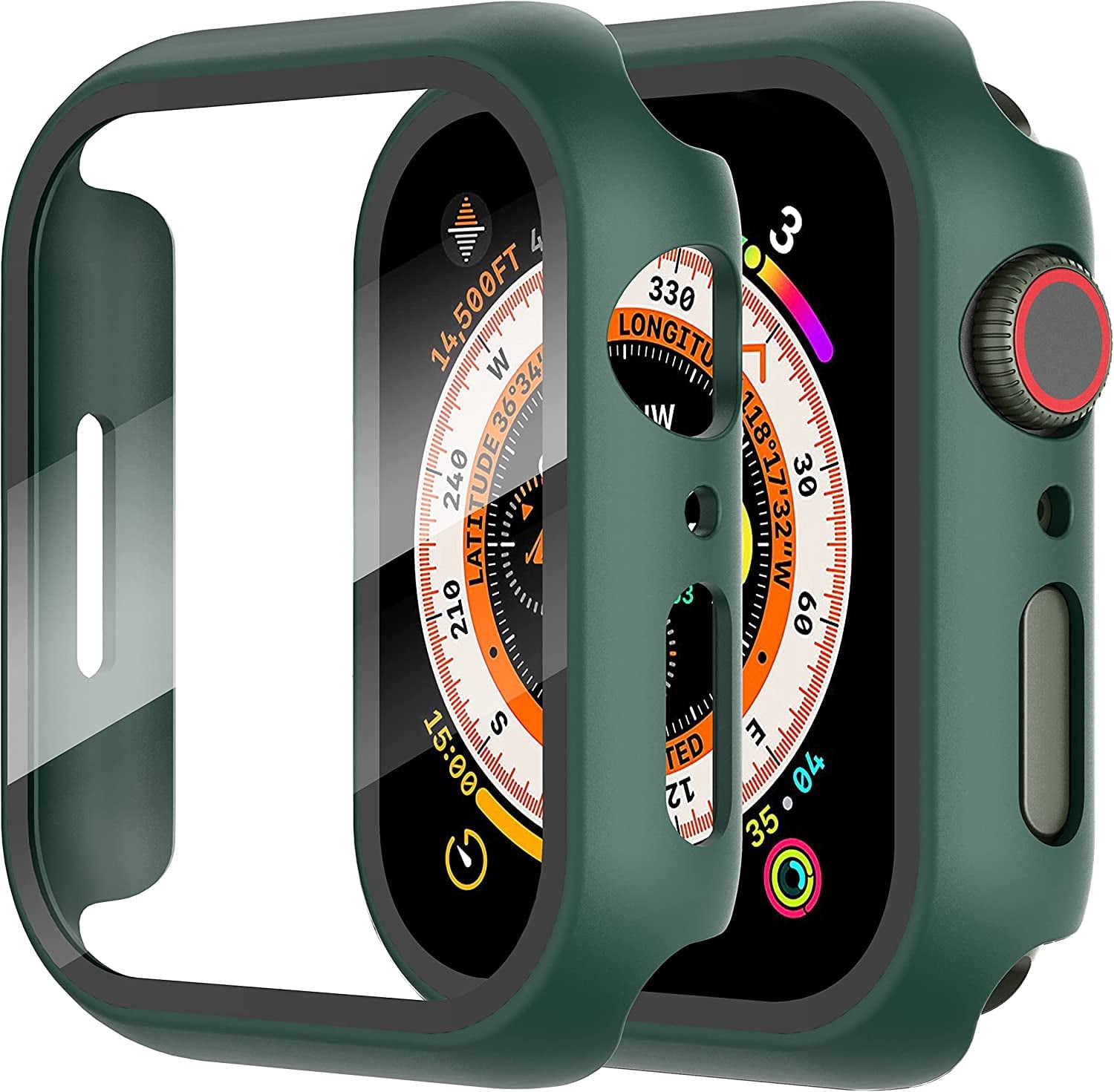 KOMI 2-Pack for Apple Watch 40mm Screen Protector Case,for iWatch Series 8/7/6/5/4/Series SE/SE 2 40mm Protection Cover All-Around Tempered Glass Screen Protector Case Ultra-Thin - Green