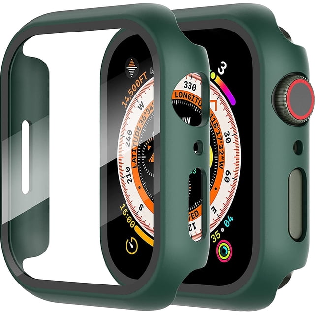 KOMI 2-Pack for Apple Watch 40mm Screen Protector Case,for iWatch Series 8/7/6/5/4/Series SE/SE 2 40mm Protection Cover All-Around Tempered Glass Screen Protector Case Ultra-Thin - Green