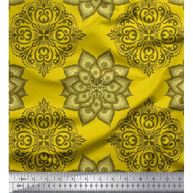 Soimoi Poly Georgette Fabric Floral Mandala Print Sewing Fabric Yard 52 Inch Wide