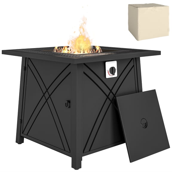 Outsunny Table de Foyer au Propane Carré de 28 Pouces avec Housse Imperméable 40 000 BTU