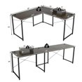 thumbnail image 3 of Giantex 95 Inch Reversible Corner Desk, L-Shaped Computer Desk w/Monitor Stand & 3 Cable Holes, 2-Person Long Study Writing Desk for ome Office, Brown, 3 of 6