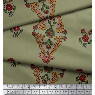 Soimoi Poly Georgette Fabric Leaves & Floral Block Decor Fabric Printed Yard 42 Inch Wide