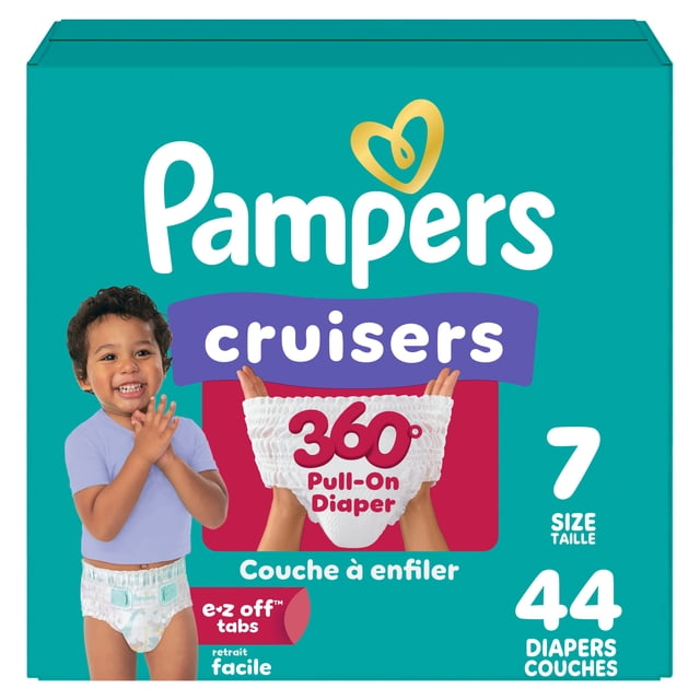 Pampers Couches - Cruisers 360° - Taille 7, Ajustement Anti-Fuites jusqu'à 100 %, Conçues pour les Bébés Actifs, Couche à Enfiler, Onglets Faciles à Enlever Conçus pour des Changements Faciles