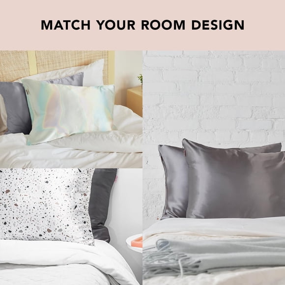 Kitsch Satin Pillowcase with Zipper for Hair and Skin Queen Softer Than Silk Pillow Cases 2 Pack Cooling Pillow Covers Machine Washable Satin Pillow Cases Standard Size Set of 2 19""x26"" (Charcoa