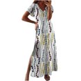 thumbnail image 2 of SMihono Robes Bohèmes d'Été pour Femmes Grande Taille à Col en V Mode Décontractée Style de Déplacement Chandail à Manches Courtes Imprimé Robe Ajustée, 2 of 8