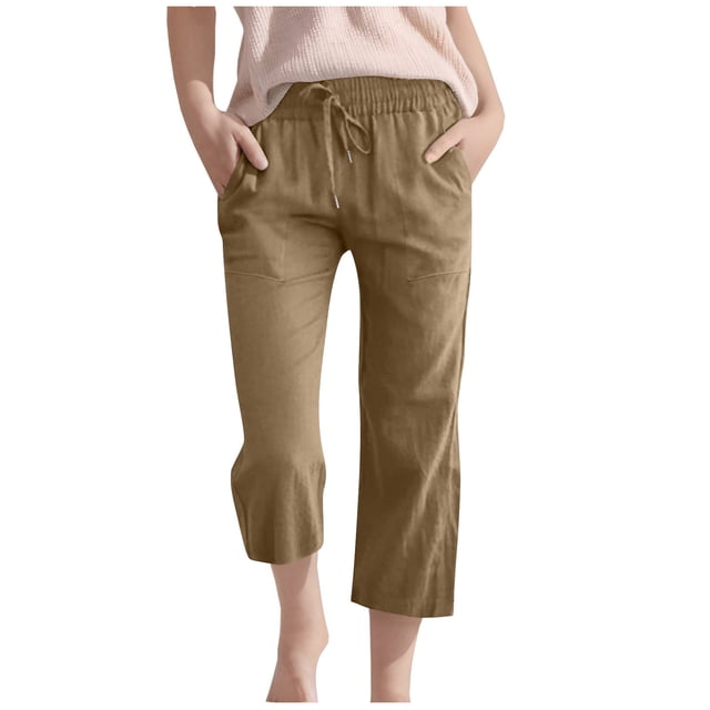 Plebaso Pantalons Capris Garçons Filles Coton Lin Cordon de Serrage Pantalons Décontractés Légers Raccourcis avec Poches