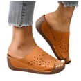 thumbnail image 1 of Women's Hollow Out Wedge Mules Comfortable Platform Sandals Slip On Open Toe Clogs Lightweight Non Slip Beach Slides Brown Size 7.5, 1 of 8
