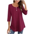 thumbnail image 1 of FAIWAD Oversized Tshirts for Women 3/4 Sleeve Button Decor Tops Cute Round Neck Basic Business Tees Blouses, 1 of 4