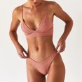 thumbnail image 3 of Women Solid Push Up High Cut Lace Up Halter Bikini Set Two Piece Swimsuit, 3 of 8
