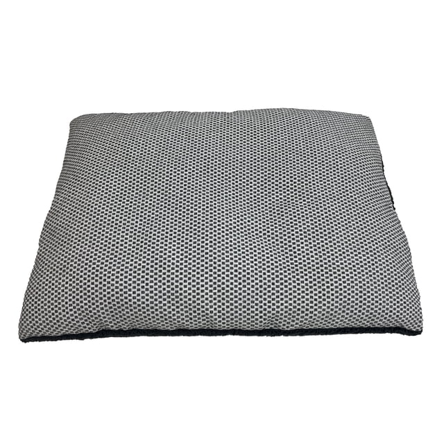 Pet Spaces 36in Pillow Dog Bed in grey with a textured checkered fabric cover, rectangular shape measuring 36 by 27 by 3 inches, featuring a removable, machine-washable cover for easy cleaning, ideal for providing comfort to dogs and often used as a cozy resting spot in homes.