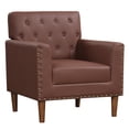 thumbnail image 1 of Gymax Fauteuil d'Appoint Mid-Century Modern avec Décoration Capitonnée à Boutons, Rivets, Bureau à Domicile, Brun, 1 of 8