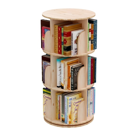TOYTEXX Organisateur d'Étagère à Livres Empilable à 3 Niveaux, Rotatif à 360°, pour Adultes et Enfants – Beige