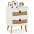 thumbnail image 1 of Costway 1 PC Modern Nightstand End Bedside Table with 2 Rattan Drawers & Solid Wood Legs White, 1 of 10