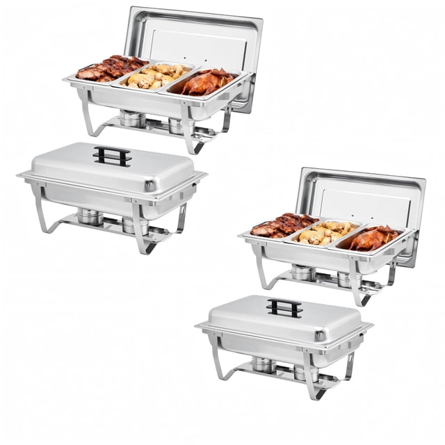 Ensemble Professionnel de Buffets à 3 Compartiments en Acier Inoxydable, Ensembles de Serveurs et Réchauffe-Buffets de 8 Qt, Plats Rectangulaires Anti-Frottement avec Couvercle et Poêles de Taille 1/3 pour Mariages, Fêtes, Usage Commercial