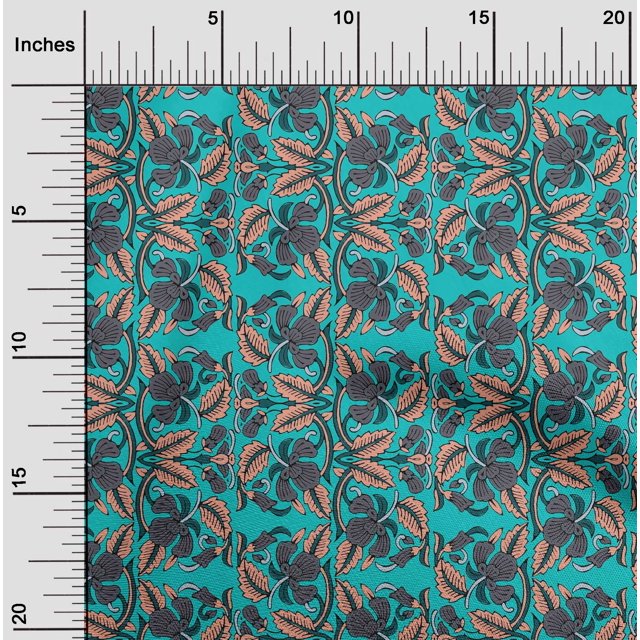 oneOone Georgette Viscose Fabric Leaves & Floral Block Print Fabric By The Yard 42 Inch Wide