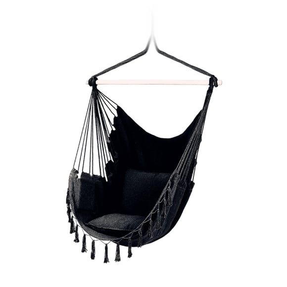 S SERENABLE Hammock Chair Bohemian Comfortable Hanging Rope Swing for Outside Porch Deck Black
