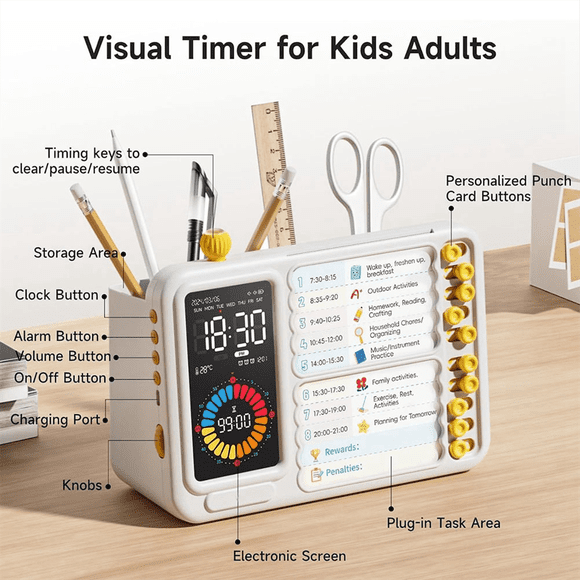 Visual Timer for Kids Adults, ADHD Timer with Planning Board