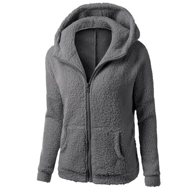 Bigersell Women Zip up Hoodies Fleece Hoodies Jackets Solid Color Drawstring Winter Long Sleeve Zip up Hoodies Tunic Sweatshirt Hooded Sweater Warm Coats Dark Gray-6 5XL