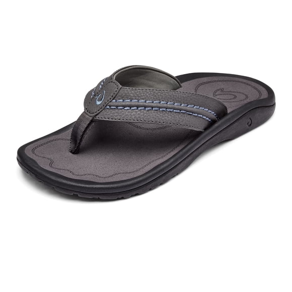 OluKai Hokua Men's Beach Sandals, Quick-Dry Flip-Flop Slides, Water Resistant & Wet Grip Rubber Soles, Compression Molded Footbed & Soft Comfort Fit, Pavement/Pavement, 8