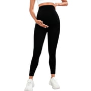 Pisexur Maternity Leggings High-Waisted Stretchy Breathable Leggings for Women Casual Solid Color Yoga Pants Classic Full-Length Yoga Pants Women S-2XL Black