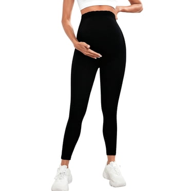 Pisexur Maternity Leggings High-Waisted Stretchy Breathable Leggings for Women Casual Solid Color Yoga Pants Classic Full-Length Yoga Pants Women S-2XL Black