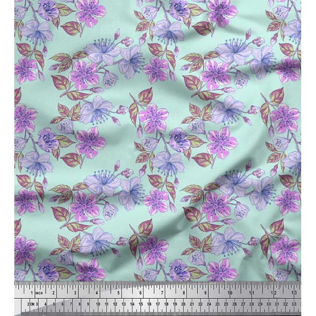 Soimoi Moss Georgette Fabric Leaves & Buttercup Floral Decor Fabric Printed Yard 42 Inch Wide