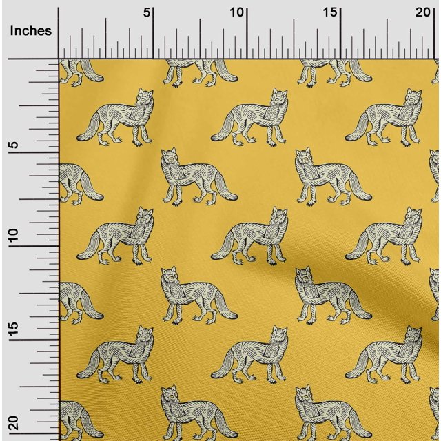 oneOone Silk Tabby Fabric Fox Block Printed Craft Fabric BTY 42 Inch Wide