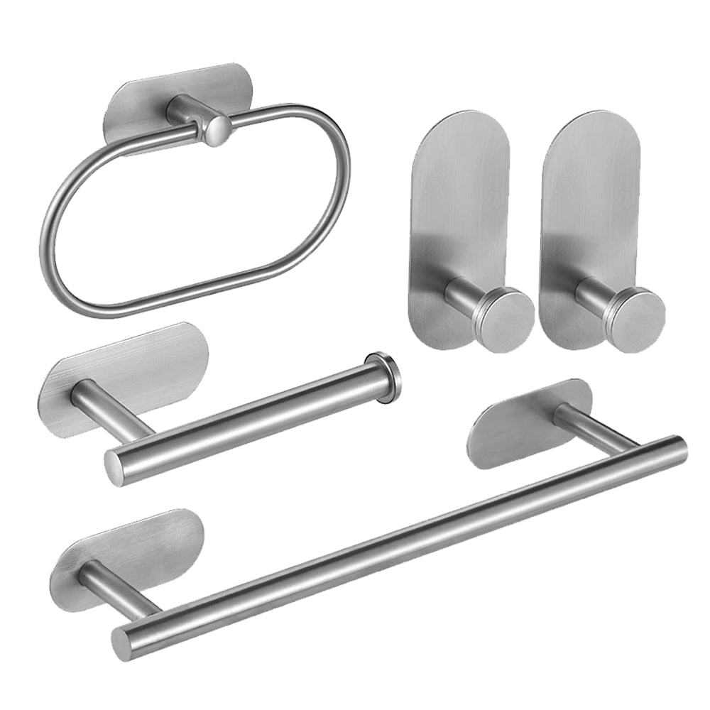 Mistaha 5PCS Bathroom Towel Storage Set with Towel Bar Toilet Roll Holder Two Hooks No
