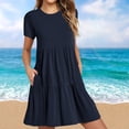 thumbnail image 1 of Pisexur Robes Midi d'Été pour Femmes Décontractées Évasées à Étages Robe T-Shirt Ourlet Ample Manches Courtes Robes de Plage avec Poches, 1 of 6