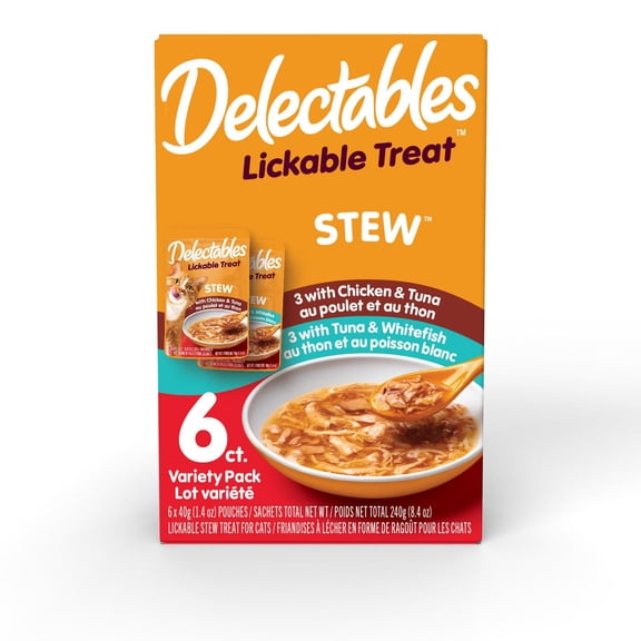 Delectables Ragoût Friandise Humide à Lécher pour Chat Lot Variété de 6