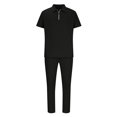 thumbnail image 3 of Birdeem Ensemble de Sport Décontracté pour Homme, Uni, Mode, Col Rabattu, Chandail à Enfiler, Manches Courtes, Pantalon, Survêtement Deux Pièces, 3 of 10