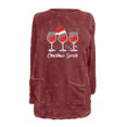 thumbnail image 4 of Pisexur Fuzzy Chandails de Noël pour Femmes Doublés en Molleton à Manches Longues à Col Rond Chandail d'Hiver Chaud Imprimé Verres de Vin Rouge Chandail de Noël à Enfiler Hauts avec Poches, 4 of 4