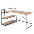 thumbnail image 1 of Costway Bureau d'Ordinateur en L Réversible Poste de Travail d'Angle avec Étagère Ouverte à 3 Niveaux Noyer, 1 of 1