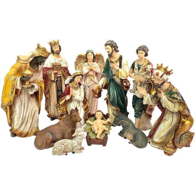 Nativity Set 14" Jesus,Mary, Joseph, Shepherd,Guardian Angel,Three Kings & Anima