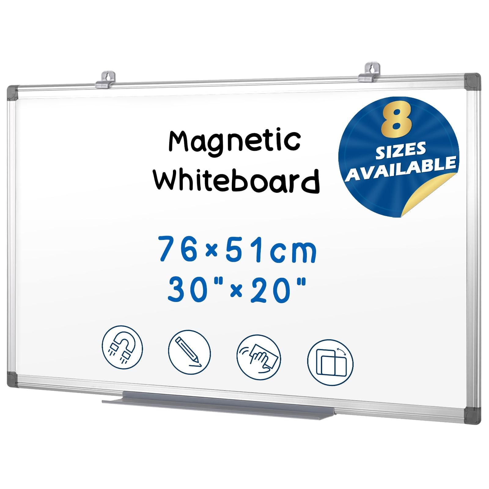 SWANCROWN Magnetic White Board 30 x 20 Inches Dry Erase Board, Hanging Whiteboards for Door, Office, Home, Dorm- Teachers/Students/Family