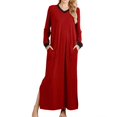 thumbnail image 1 of AherBiu Pyjamas pour Femmes à Manches Longues, Chemises de Nuit à Col en V Fendu, Vêtements de Nuit Confortables, Robes Longues avec Poches, 1 of 6