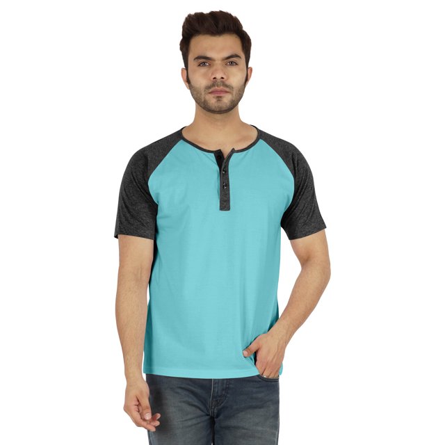 Inkmeso T-Shirts à Manches Courtes Raglan en Coton Léger Unis T-Shirt Classique Henley pour Hommes