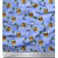 thumbnail image 1 of Soimoi Blue Modal Satin Fabric Palm Tree & Girl Holiday Print Sewing Fabric Yard 42 Inch Wide, 1 of 3