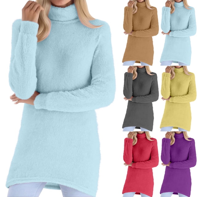 Yuyuzo Chandails pour Femmes Col Roulé Décontracté Chandails Surdimensionnés Hiver Uni Manches Longues Mode Chandail à Enfiler Hauts