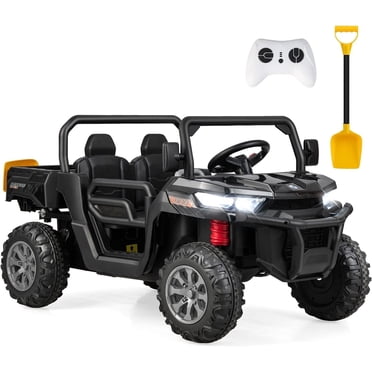 OLAKIDS Véhicule UTV pour Enfants, Camion-Benne Électrique 12 V avec Télécommande, Caisse Basculante et Pelle Supplémentaire, Voiture à Batterie pour Tout-Petits avec 2 Vitesses, Musique, USB, AUX (Foncé)