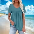 thumbnail image 2 of Timegard Womens Summer Tops Ruched Drop Shoulder V Neck Short Sleeve Casual Loose Comfy Blouse Tops, 2 of 6