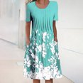thumbnail image 1 of yievot Robe d'Été pour Femme Décontractée à Col Rond à Manches Courtes Plissée à Imprimé Floral avec Poches, 1 of 5