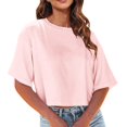 thumbnail image 2 of Fgnfyis T-Shirts Courts à Col Rond pour Femmes, Manches Courtes, Épaules Dénudées, Hauts Courts, T-Shirts pour Femmes, Rose, M, 2 of 6